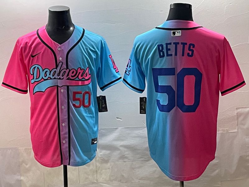 Men Los Angeles Dodgers #50 Betts Blue pink Game 2025 Nike MLB Jersey style 004->los angeles dodgers->MLB Jersey